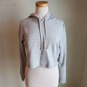 Divided Cropped Gray Hooded Long Sleeve Sweatshirt